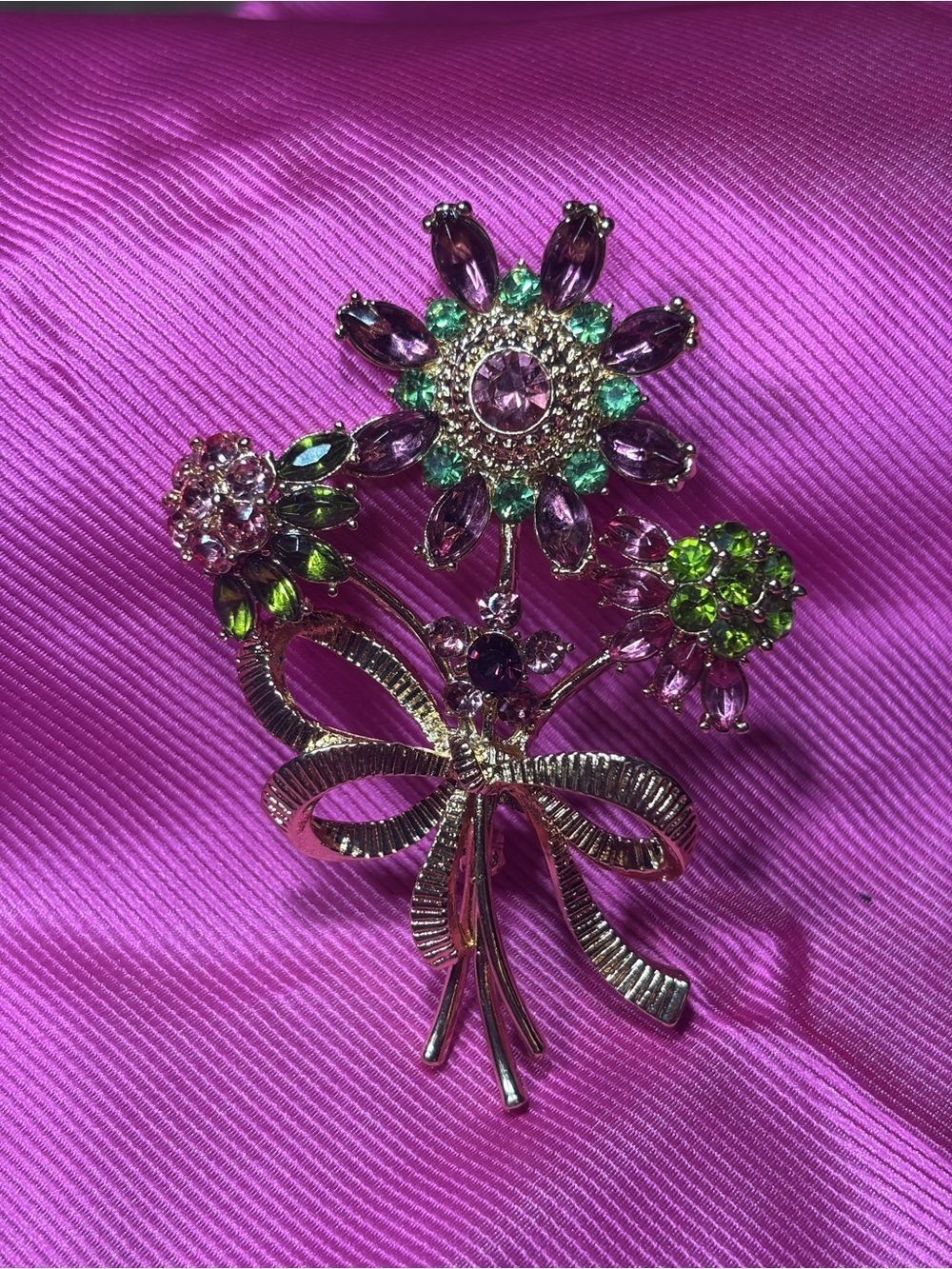 New Napier Floral Crystal Bouquet Brooch - Purple & Green